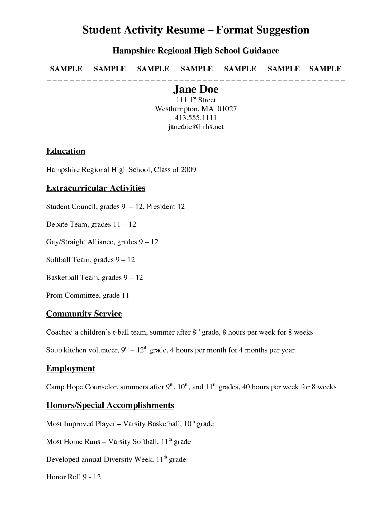 sample resume template for high school students activity free downloads