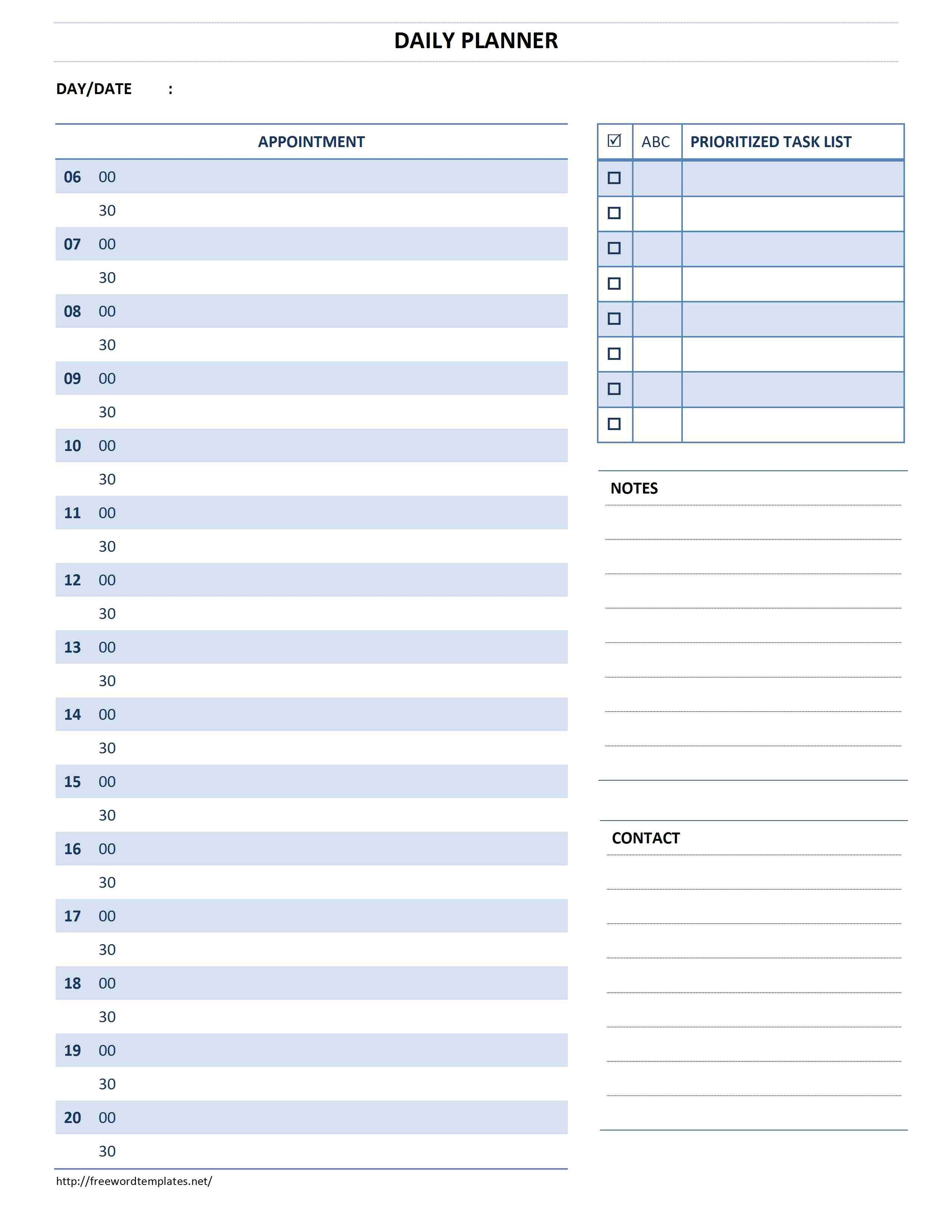 daily calendar 15 minute increments template