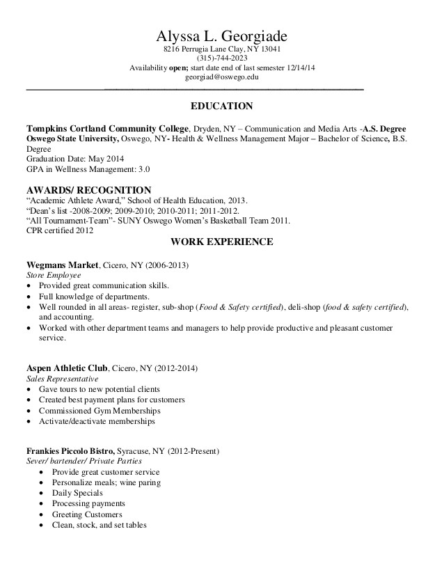 Date Of Availability Resume Sample Alyssa Georgiade Resume