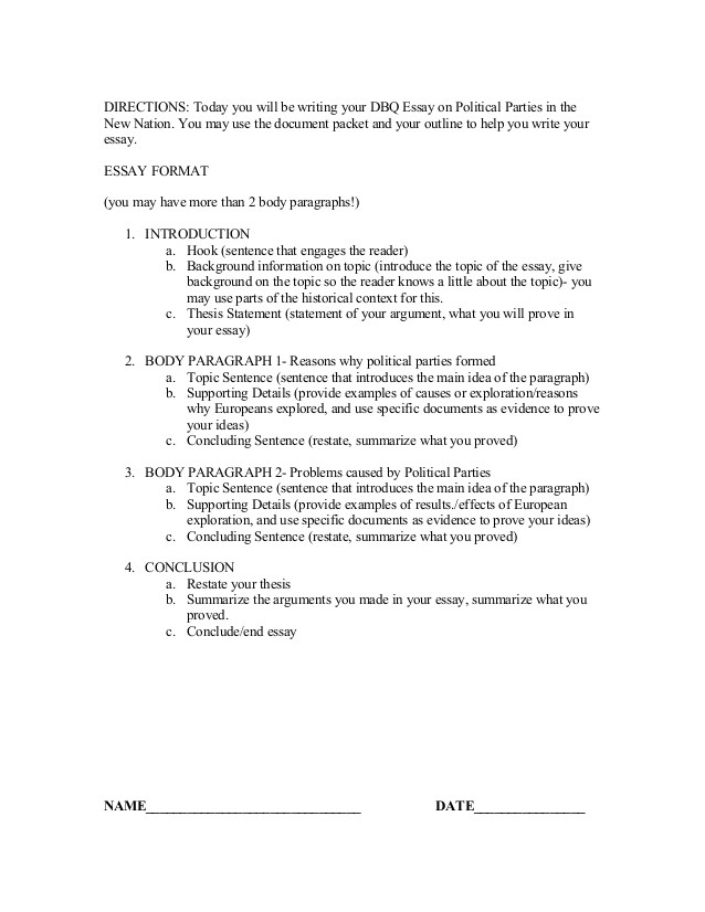 Dbq Essay Outline Template Dbq Essay Outline Exploration