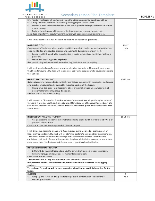 Dcps Lesson Plan Template 1 Dcps Lesson Plan Template Lesson Plan Roosevelt