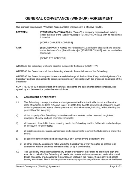 general conveyance agreement wind up d333