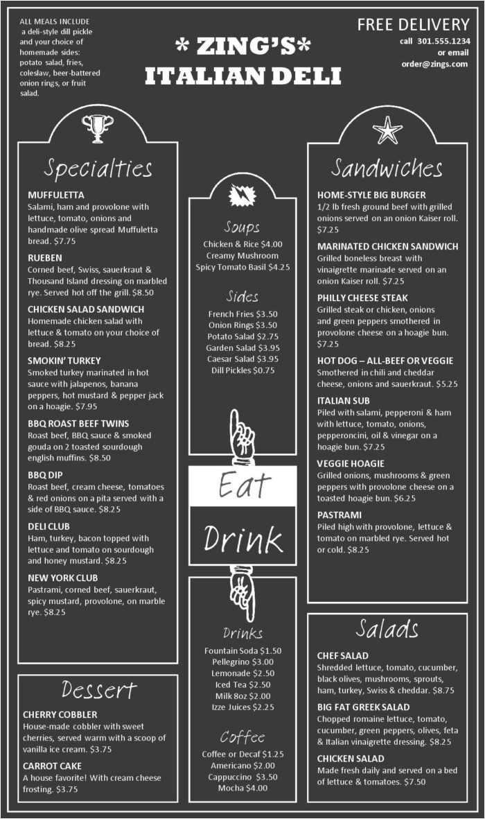 50s diner menu template free