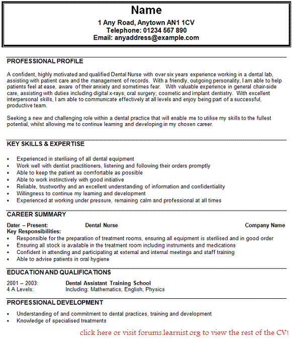 Dental Nurse Cv Template Cv Template Dental Nurse Personal Statement for
