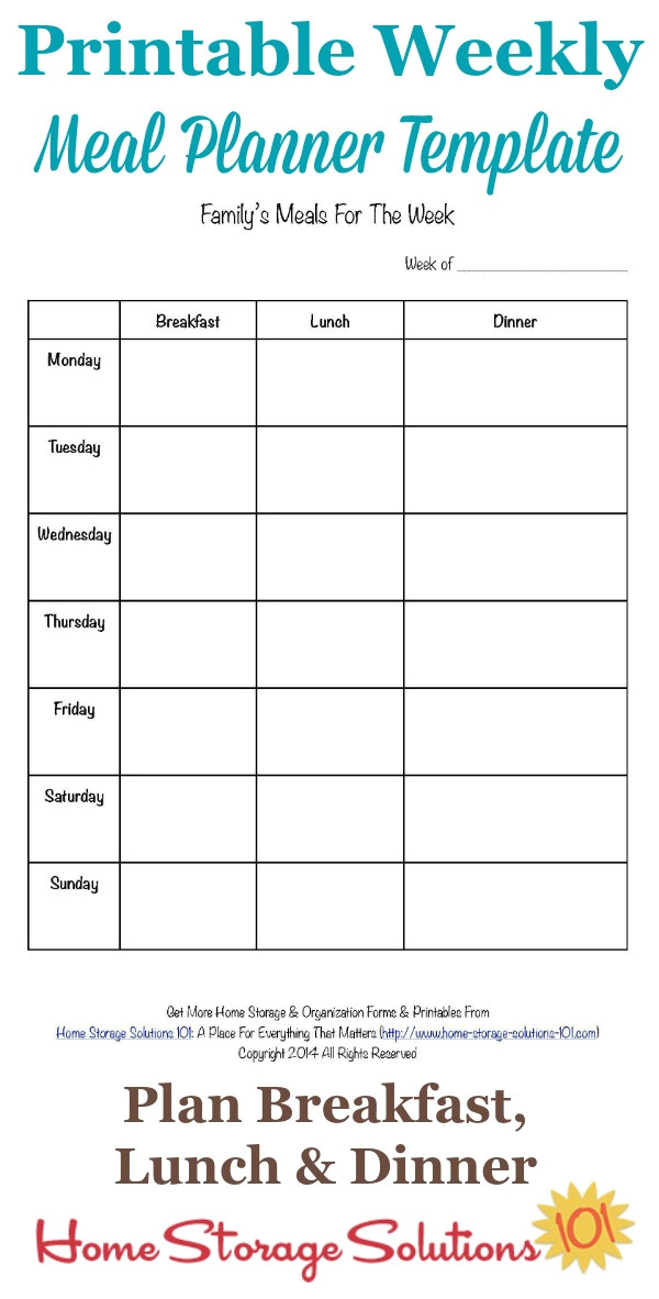 Dinner Menu Template for Home Printable Weekly Meal Planner Template