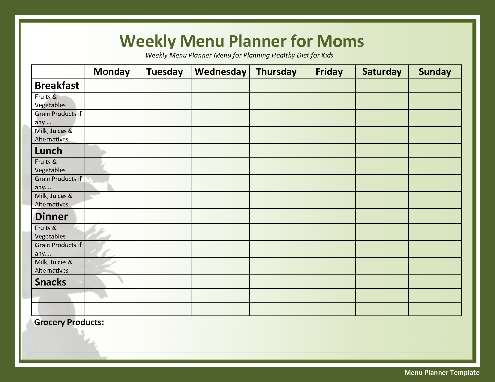 weekly menu template