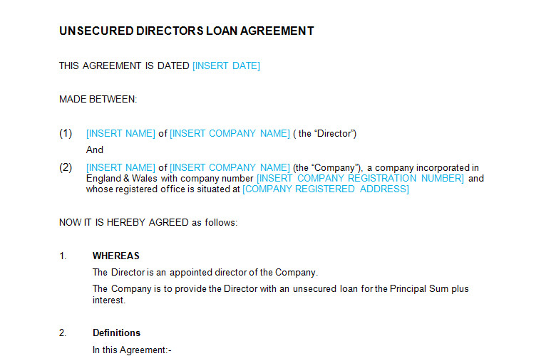 unsecured directors loan agreement template