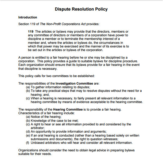 Dispute Resolution Policy Template 1 Dispute Resolution Policy Template 10 Dispute Resolution Policy Templates Pdf Doc Free