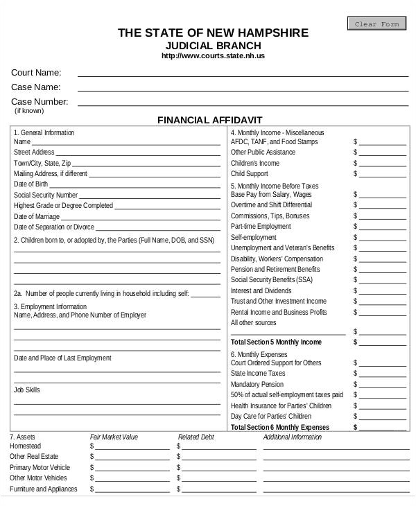 free affidavit form