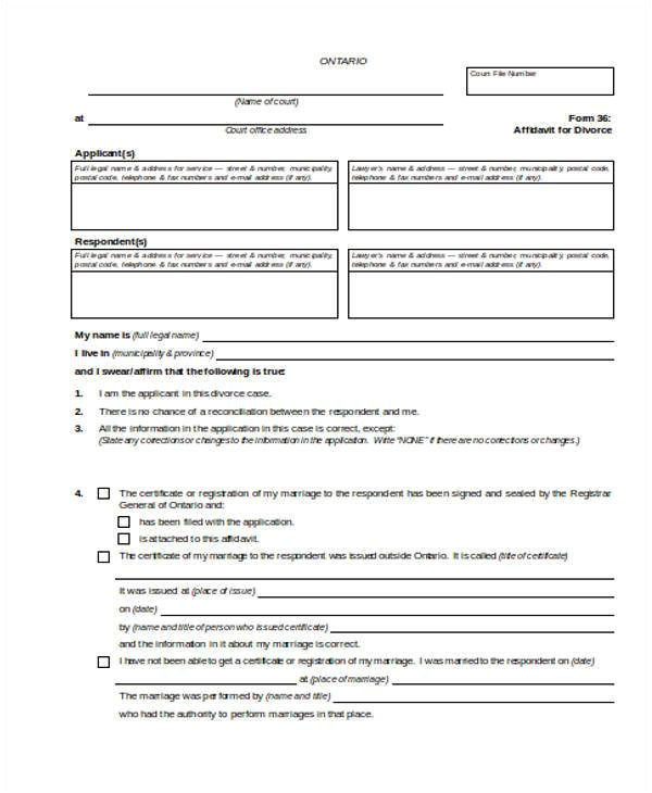 affidavit form template