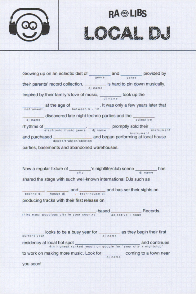 Dj Biography Template Ra Dj Bio Mad Libs