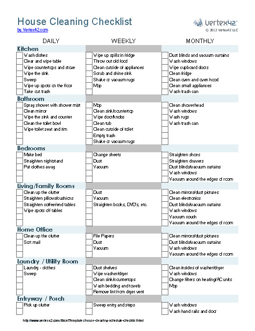 house cleaning schedule checklist