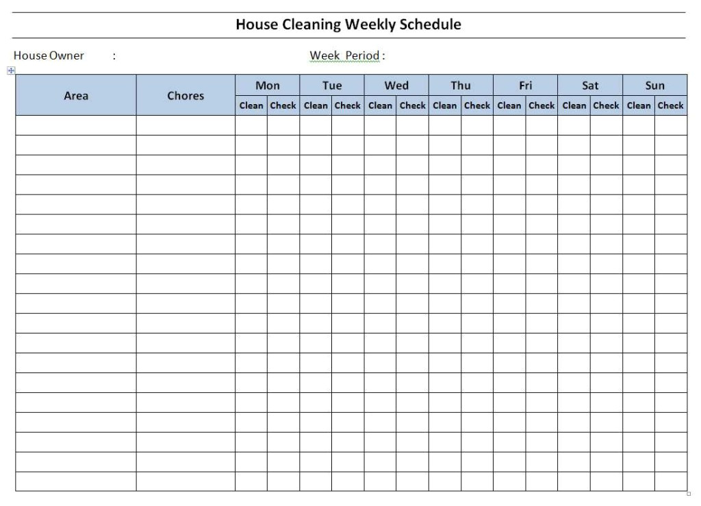 house cleaning schedule