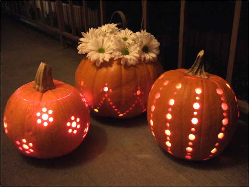 pumpkins carved with a drill