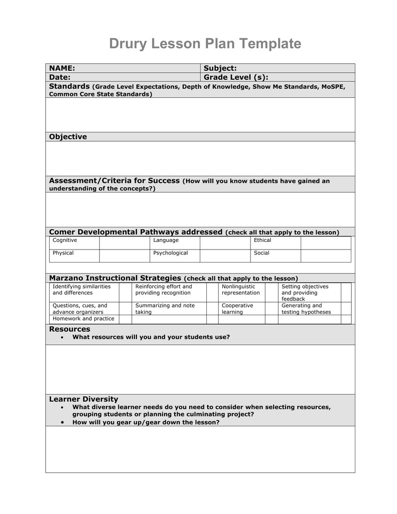 Drury Lesson Plan Template Cooperative Learning Lesson Plan Template Best Resume
