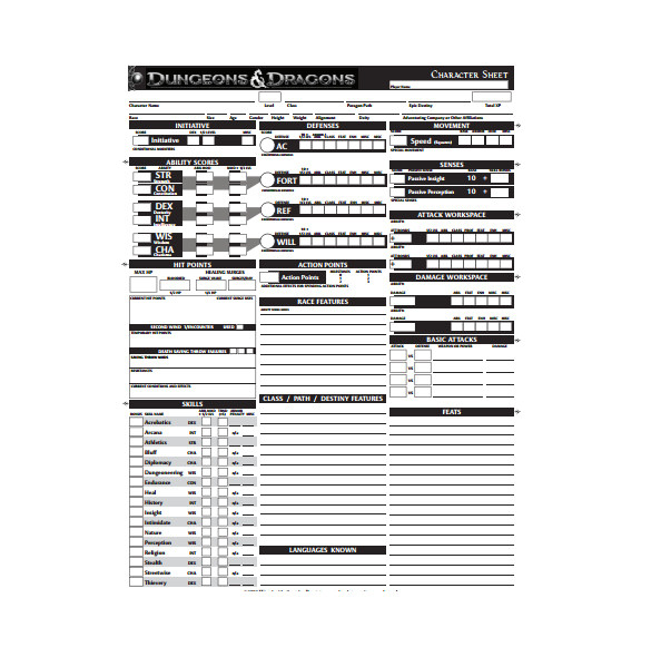 sample character sheet