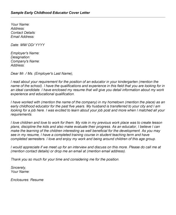 Early Childhood Education Cover Letter Examples 1 Early Childhood Education Cover Letter Examples Early Childhood Education Cover Letter Example Example