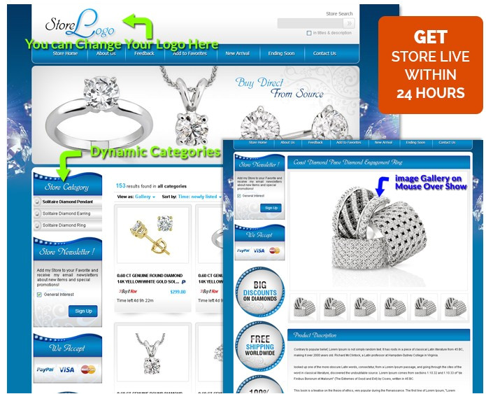 blue diamond theme custom ebay store design template ebay product listing template