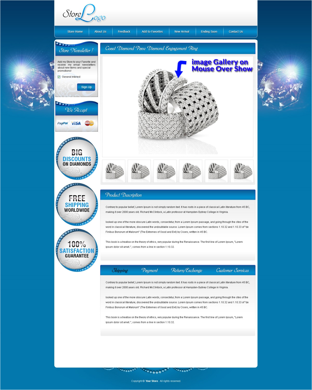 blue diamond theme custom ebay store design template ebay product listing template
