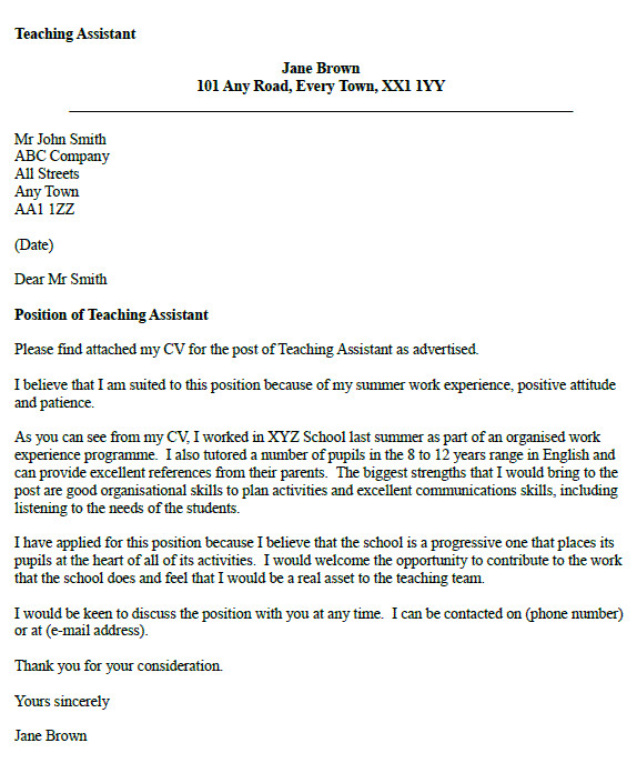 Educational assistant Cover Letter Examples Teaching assistant Cover Letter Example Icover org Uk