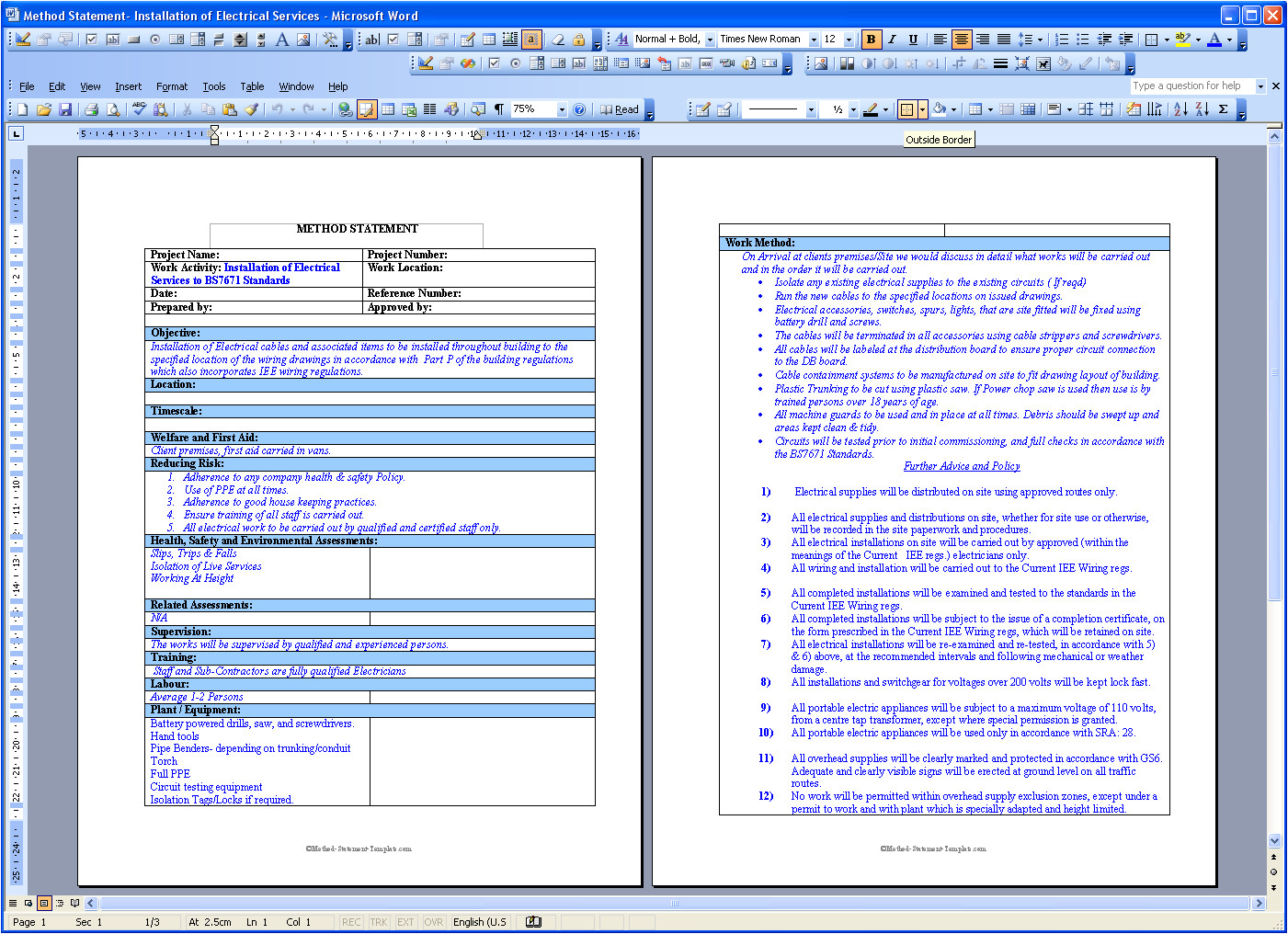 Electrical Installation Method Statement Template Free Work Method Statement Template Best Template Collection