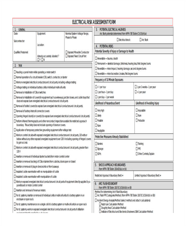 free risk assessment forms