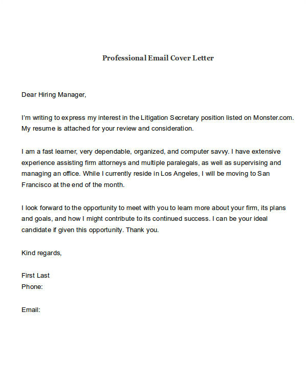 email to accompany resume and cover letter