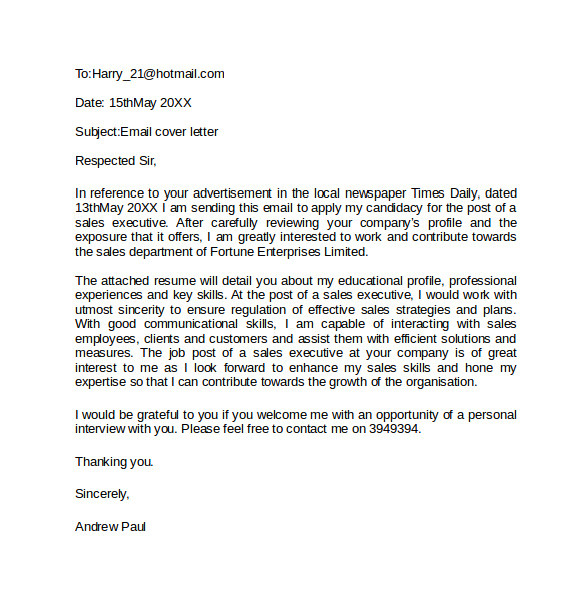 Emailed Cover Letter format 10 Email Cover Letter Examples to Download Sample Templates