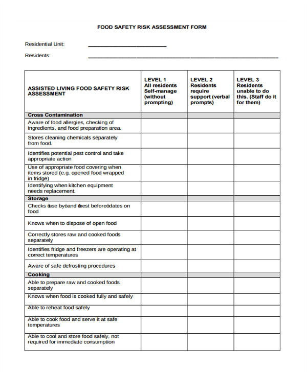 risk assessment form template
