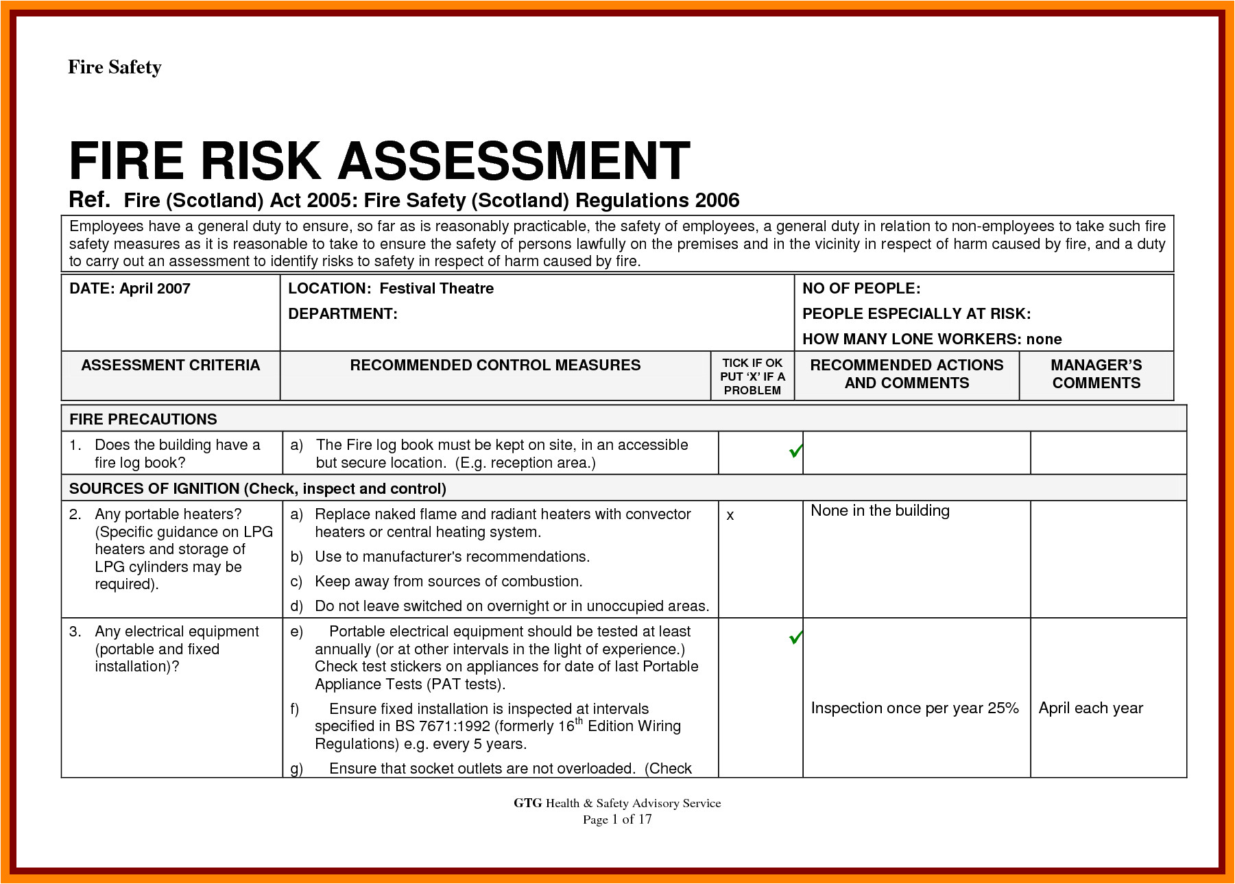 fire risk assessment form