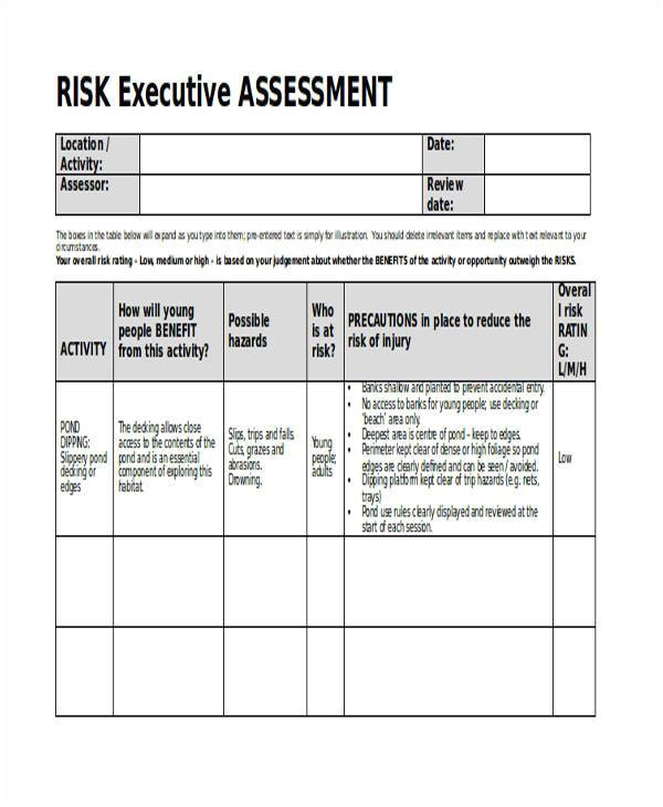 health and safety risk assessment form