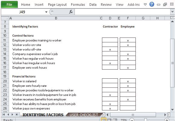 Employee or Independent Contractor Checklist Template Employee or Independent Contractor Checklist for Excel
