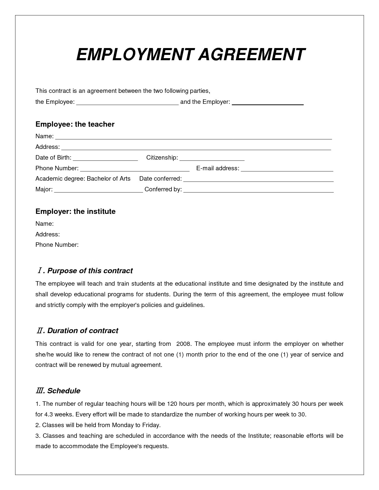8 contract employee agreement