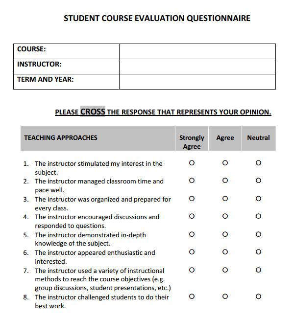 course evaluation template