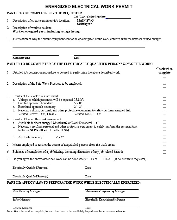 Energized Electrical Work Permit Template Creating Energized Electrical Work Permits