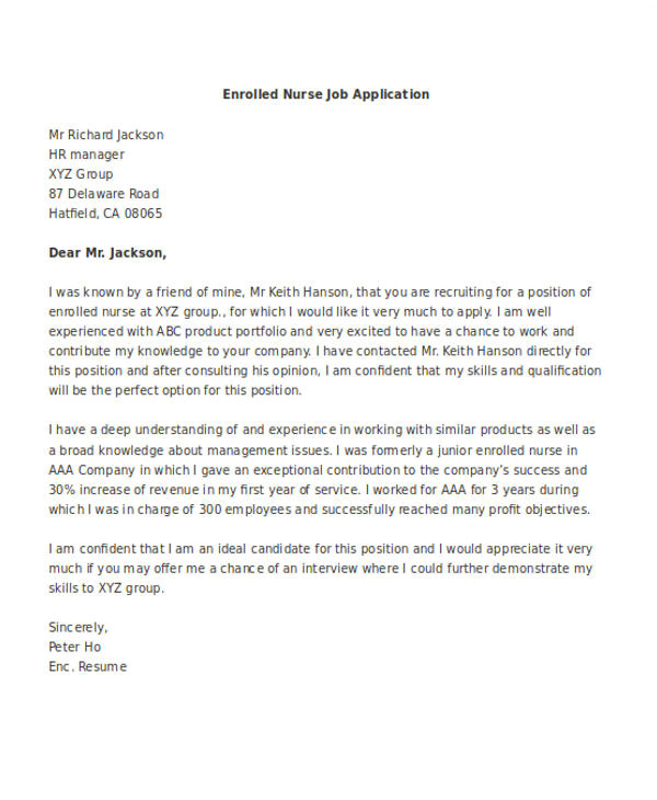 application letter for a staff nurse position
