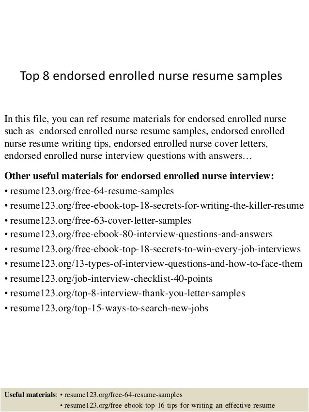 top 8 endorsed enrolled nurse resume samples