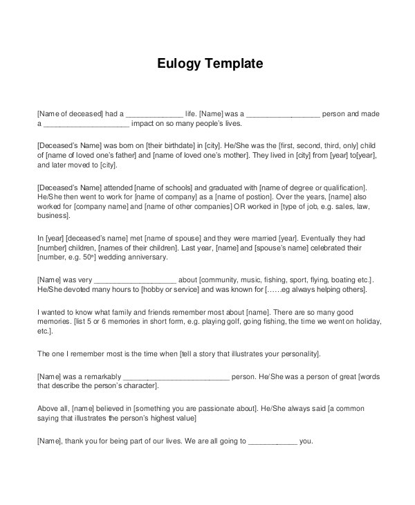 Eulogy Template for A Friend 1 Eulogy Template for A Friend Eulogy Template 10 Free Pdf Documents Download Free