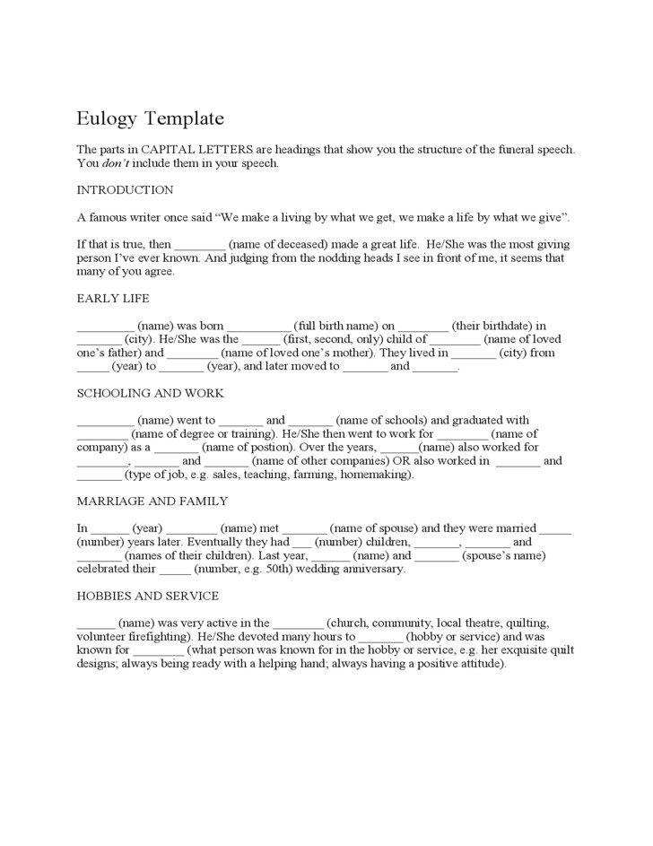 free eulogy template 2