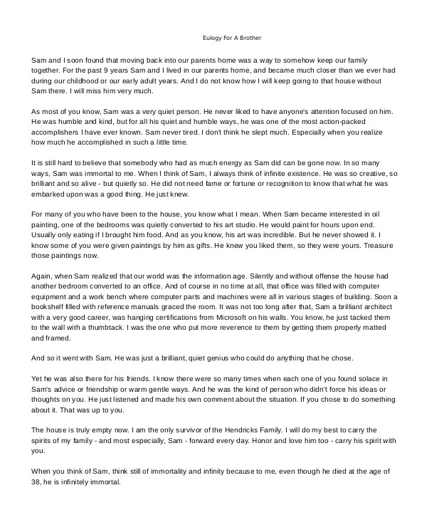 Eulogy Template for Brother Eulogy Template 10 Free Pdf Documents Download Free