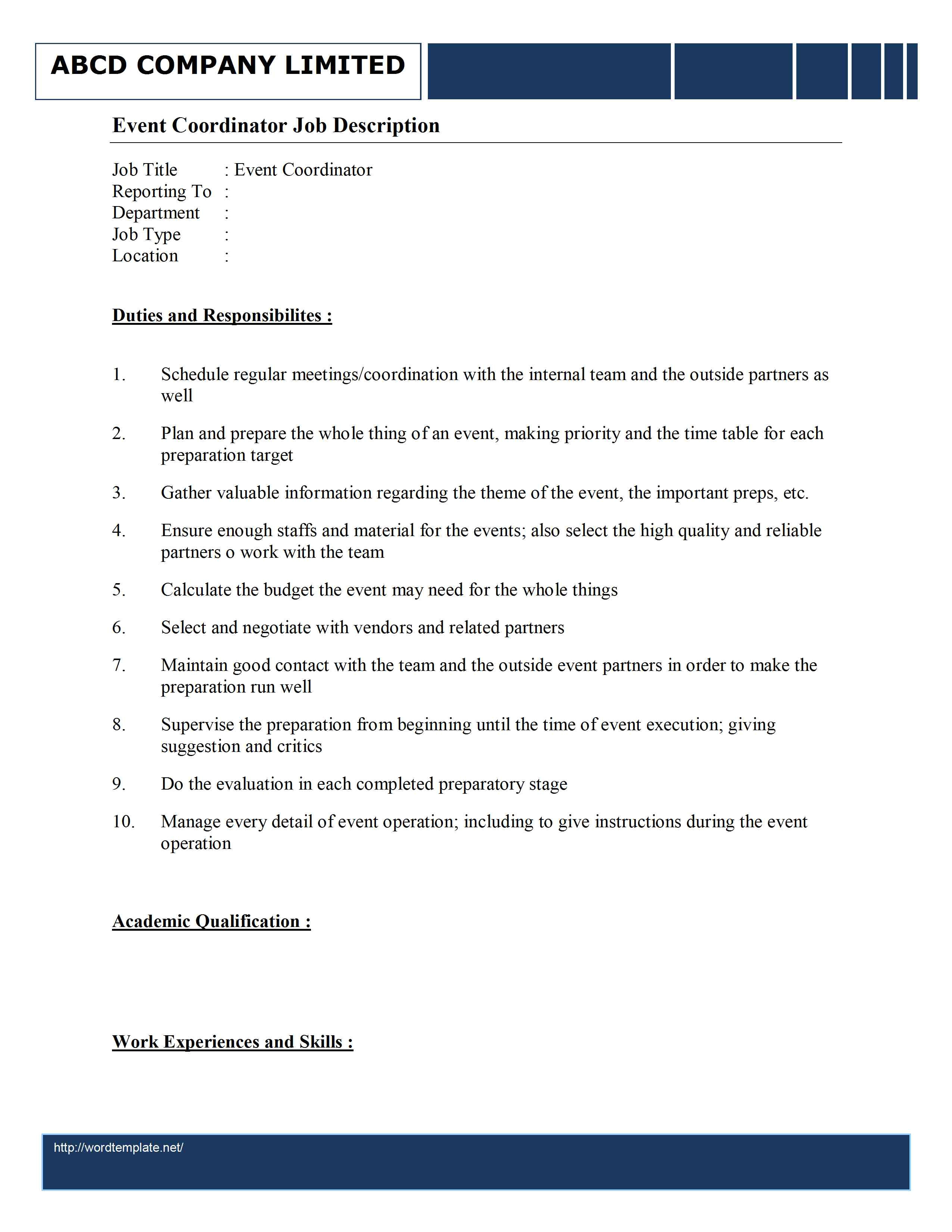 Events Manager Job Description Template event organizer Job Description Template