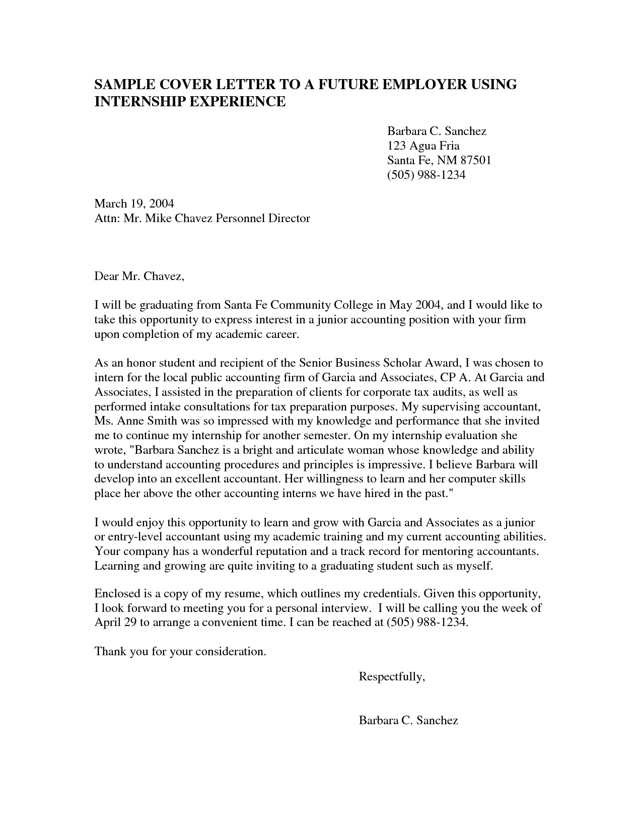 internship cover letter examples accounting cover letter internship