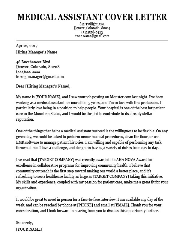 Example Of A Cover Letter for Medical assistant Medical assistant Cover Letter Sample Resume Companion