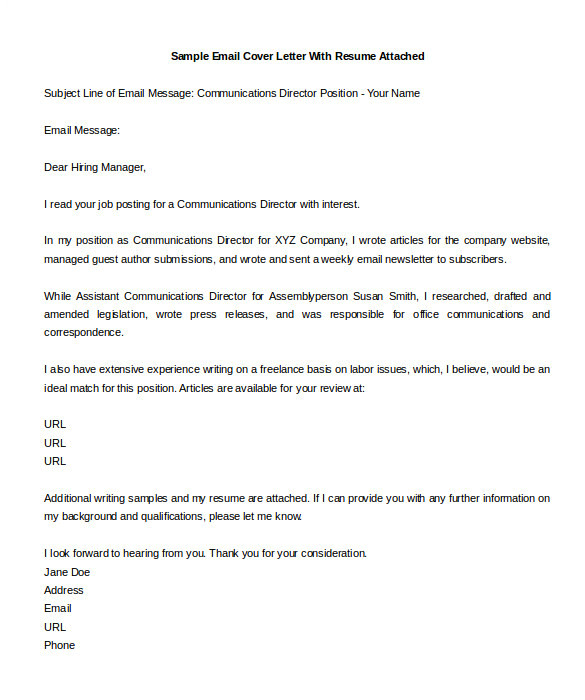 sample email cover letter