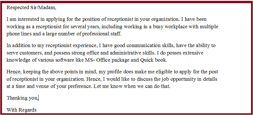 cover letter examples for receptionist administrative assistant
