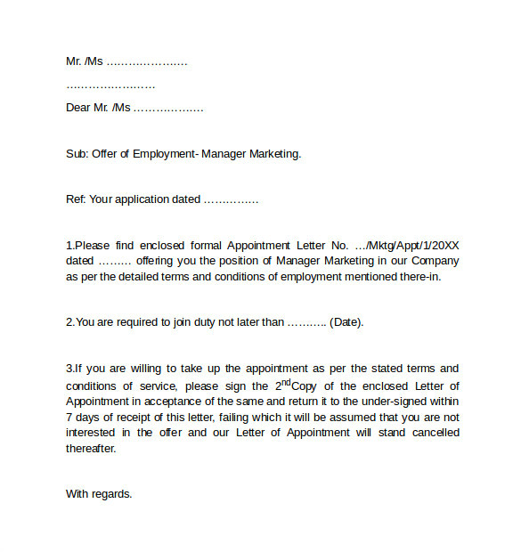 employment cover letter