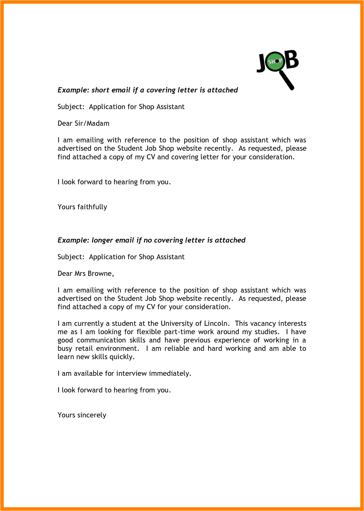 Example Of Email Cover Letter to Job Application 1 Example Of Email Cover Letter to Job Application 6 Email Covering Letter for Job Application Gcsemaths