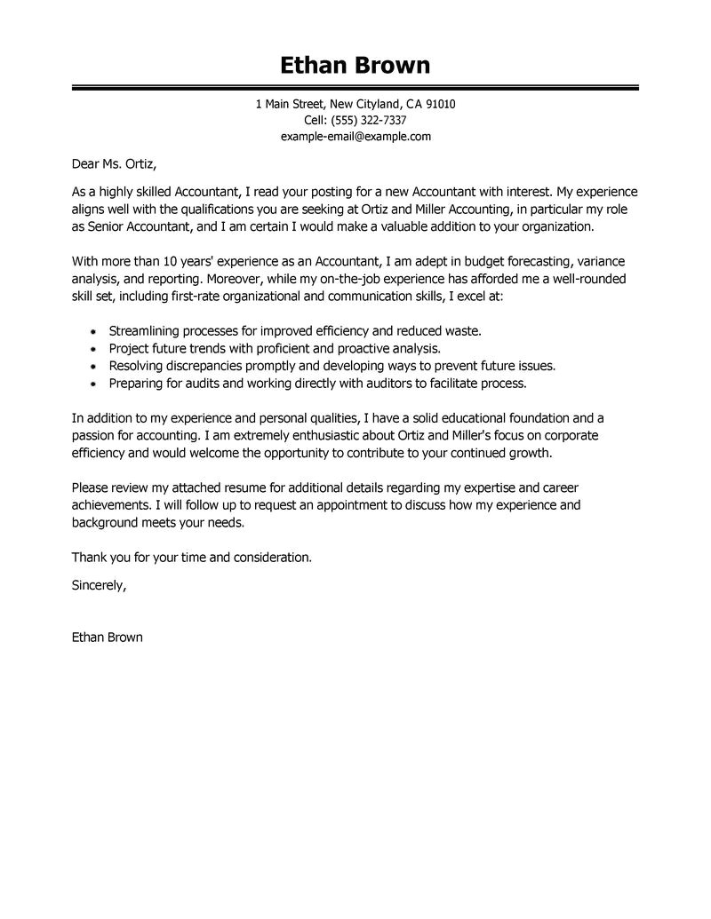Examples Of Cover Letters for Accounting Positions Best Accountant Cover Letter Examples Livecareer