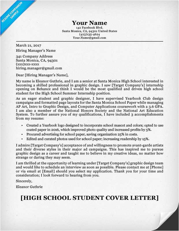 how to write a cover letter for high school students with no experience