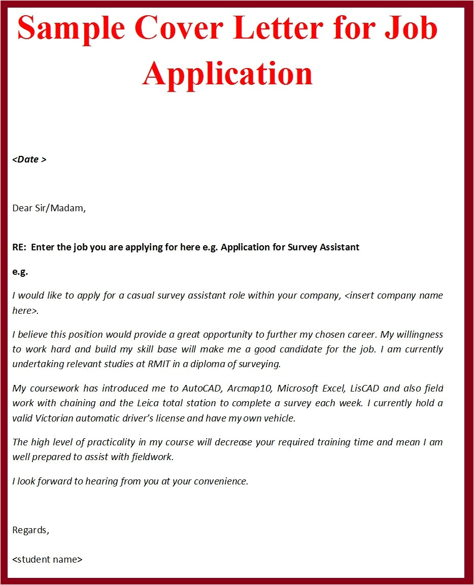 sample cover letter format for job application 3251